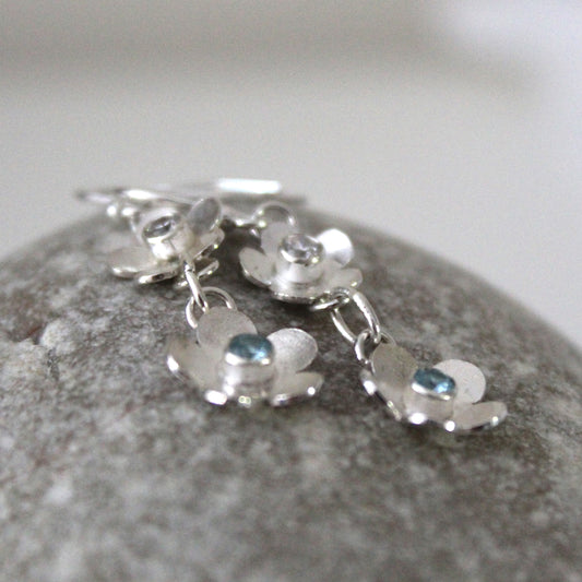 Bloom Sterling Silver Flower Double Dangle Earrings