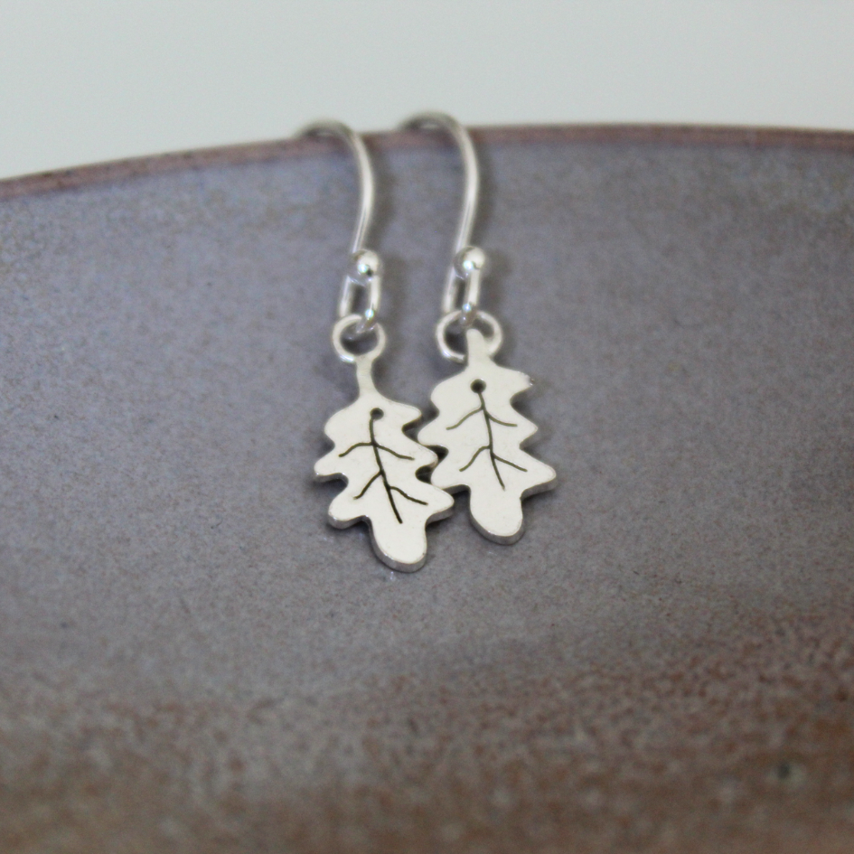 Sterling Silver Oak Leaf Dangle Earrings, Shine On