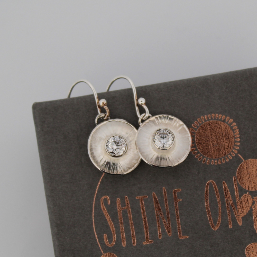 White Sunburst Sterling Silver Dangle Earrings, Shine On