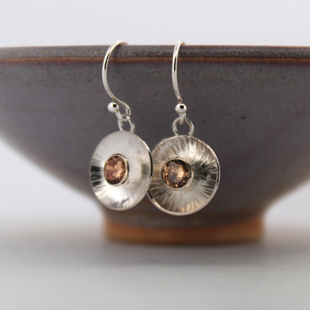Champagne Sunburst Sterling Silver Dangle Earrings, Shine On