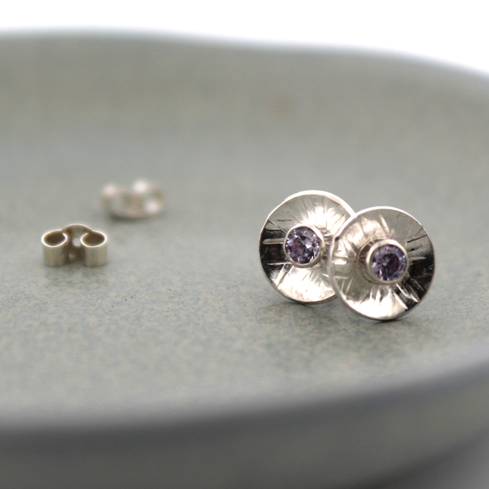 Lavender Sunburst Sterling Silver Studs, Shine On
