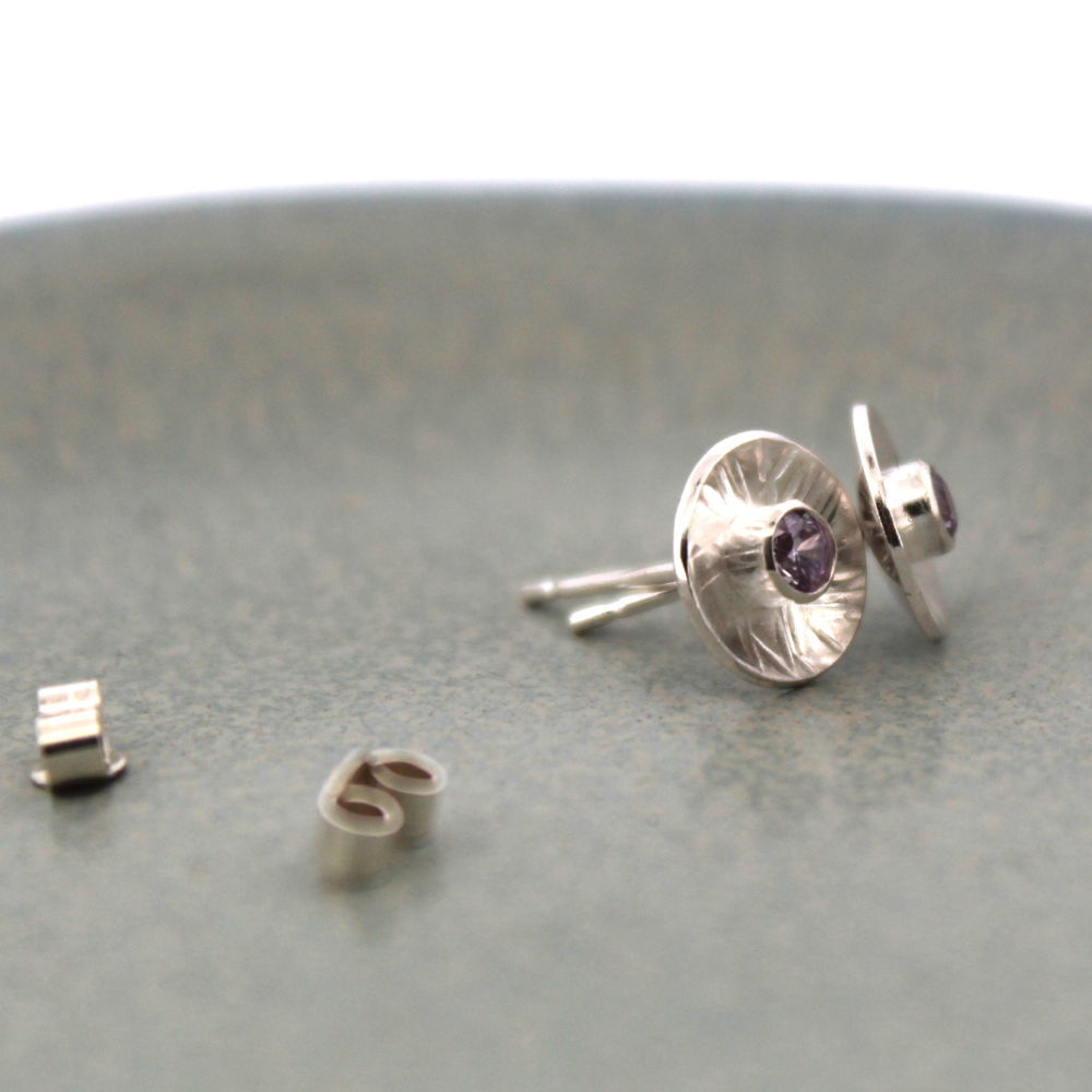 Amethyst Sunburst Sterling Silver Studs, Shine On