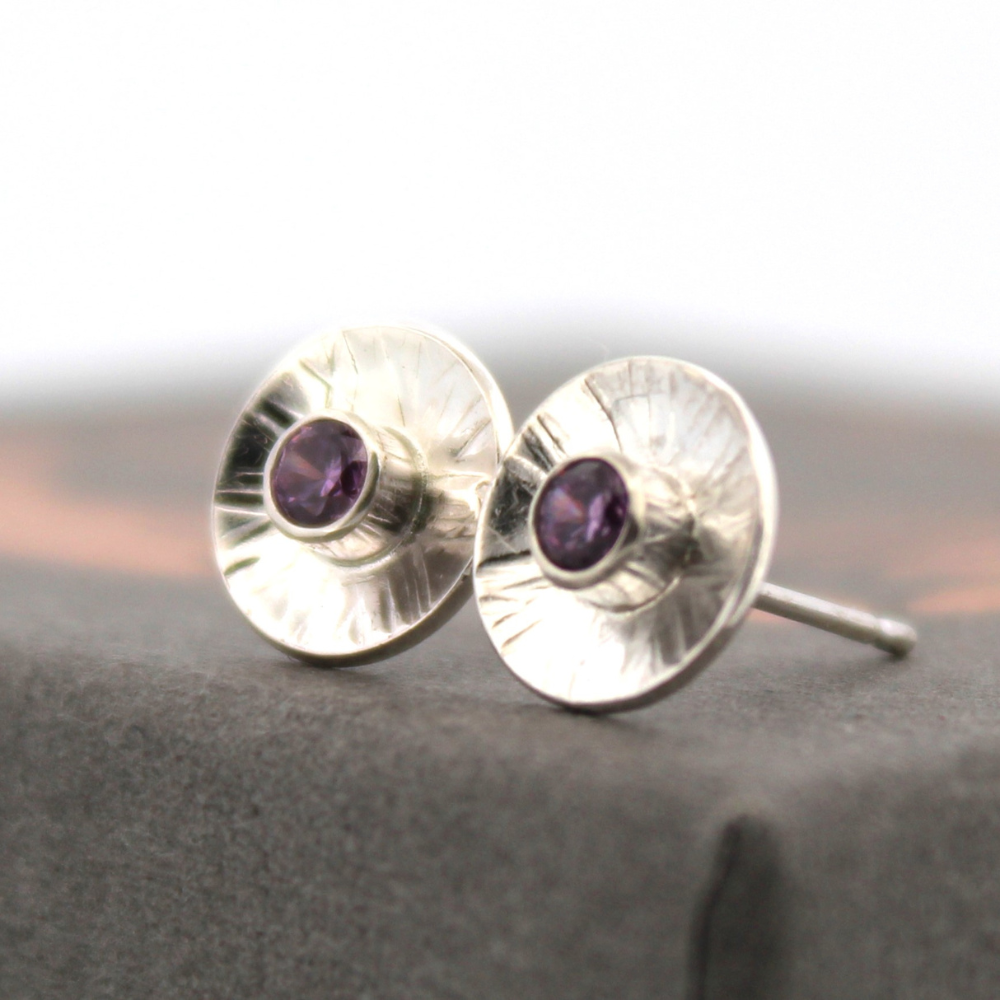 Amethyst Sunburst Sterling Silver Studs, Shine On