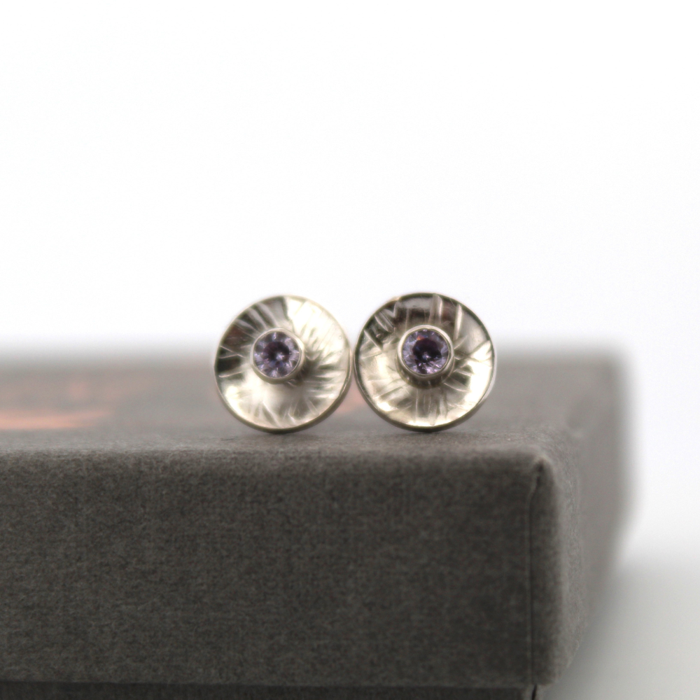 Amethyst Sunburst Sterling Silver Studs, Shine On