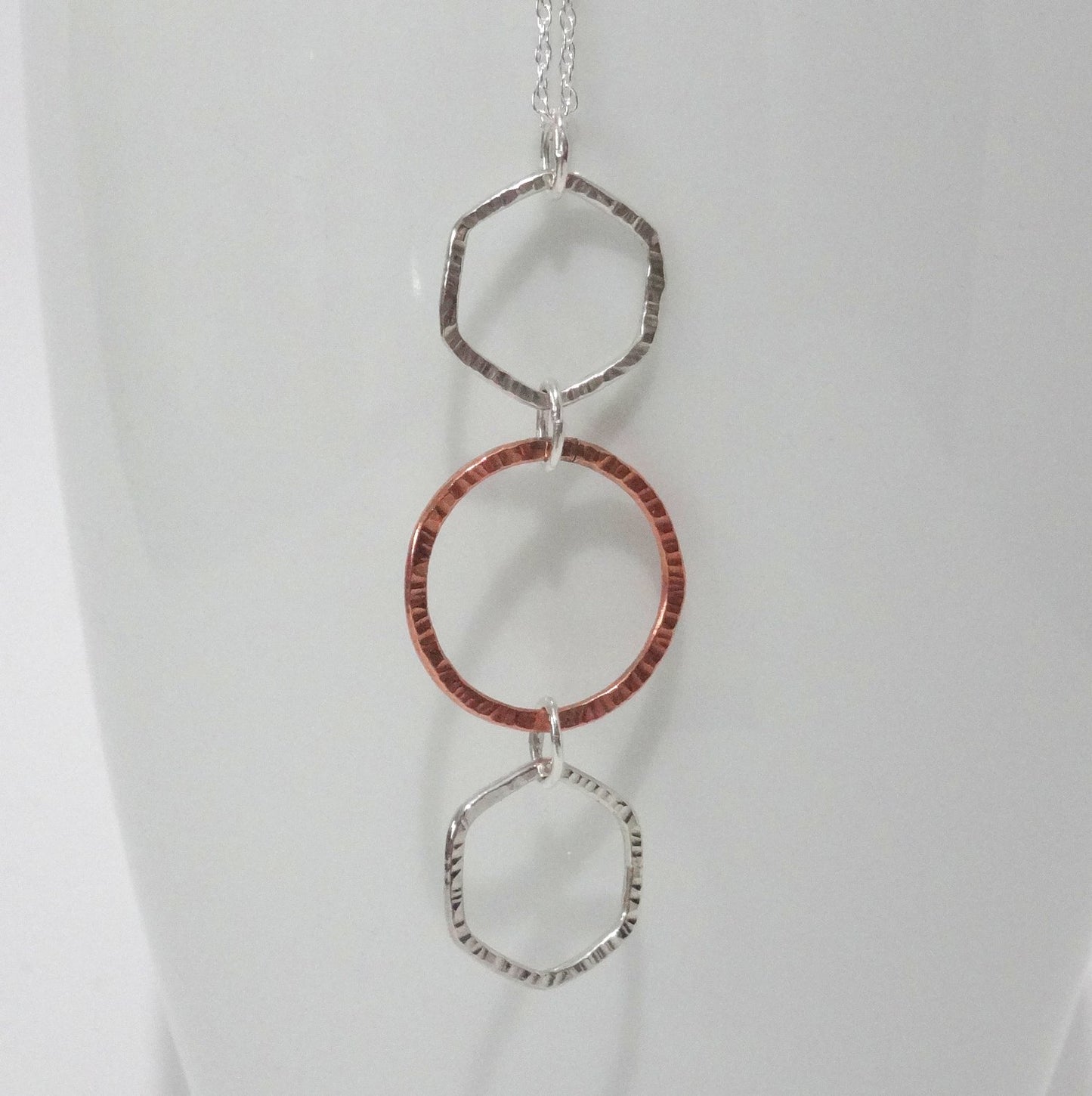 Mixed Metal Geometric Necklace in Sterling Silver and Copper - Shine On Shop