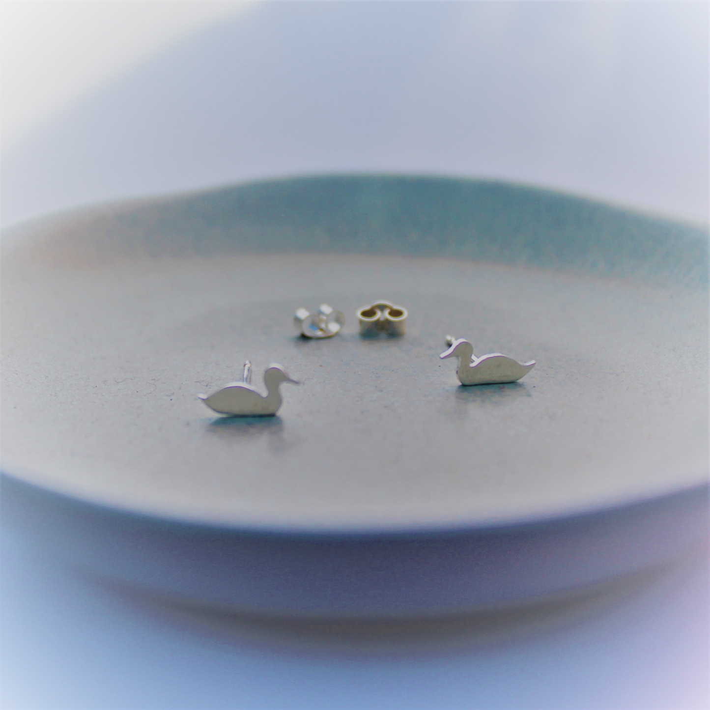 Tiny Sterling Silver Duck Earrings