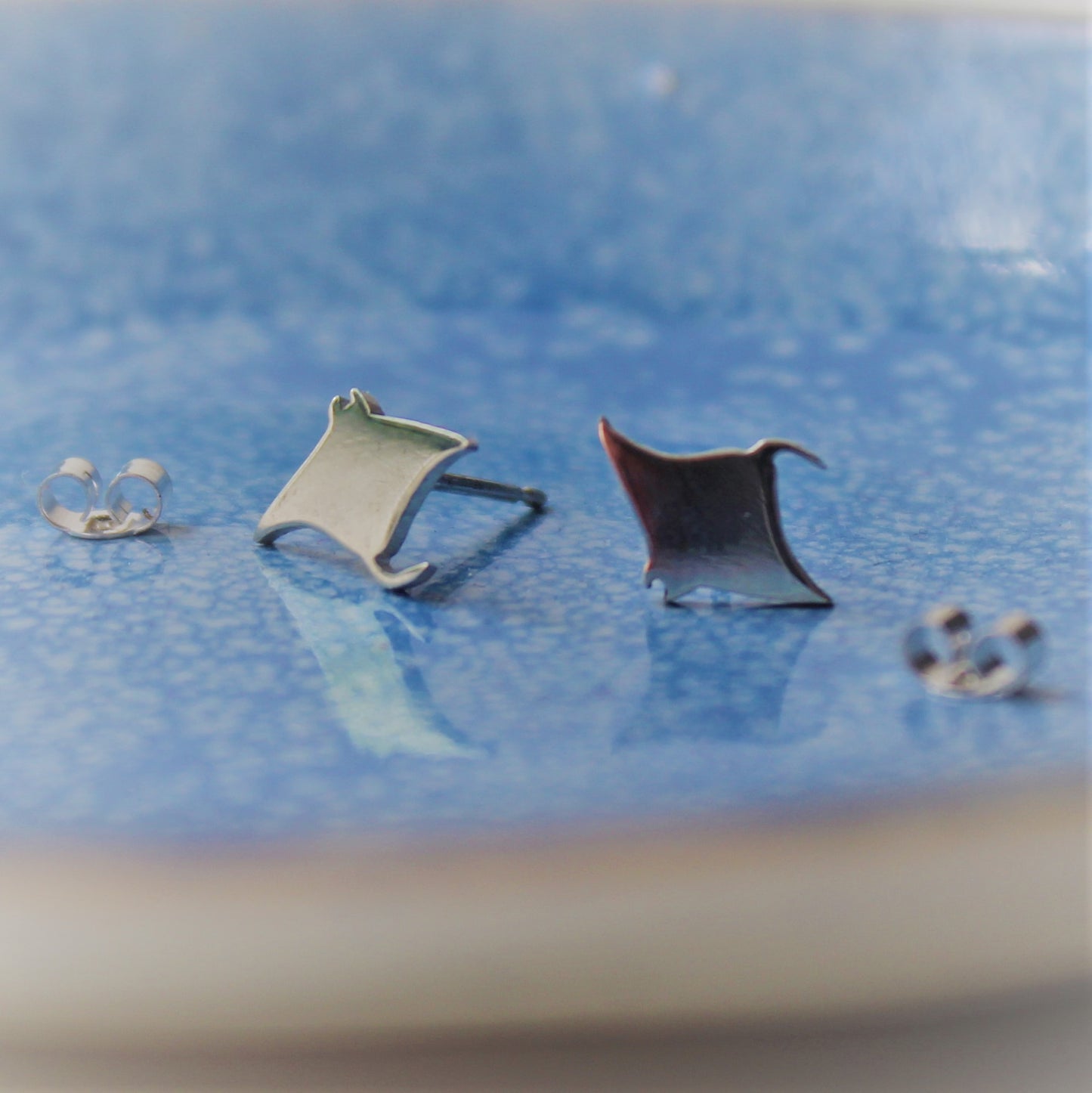Handmade Sterling Silver Manta Ray Stud Earrings
