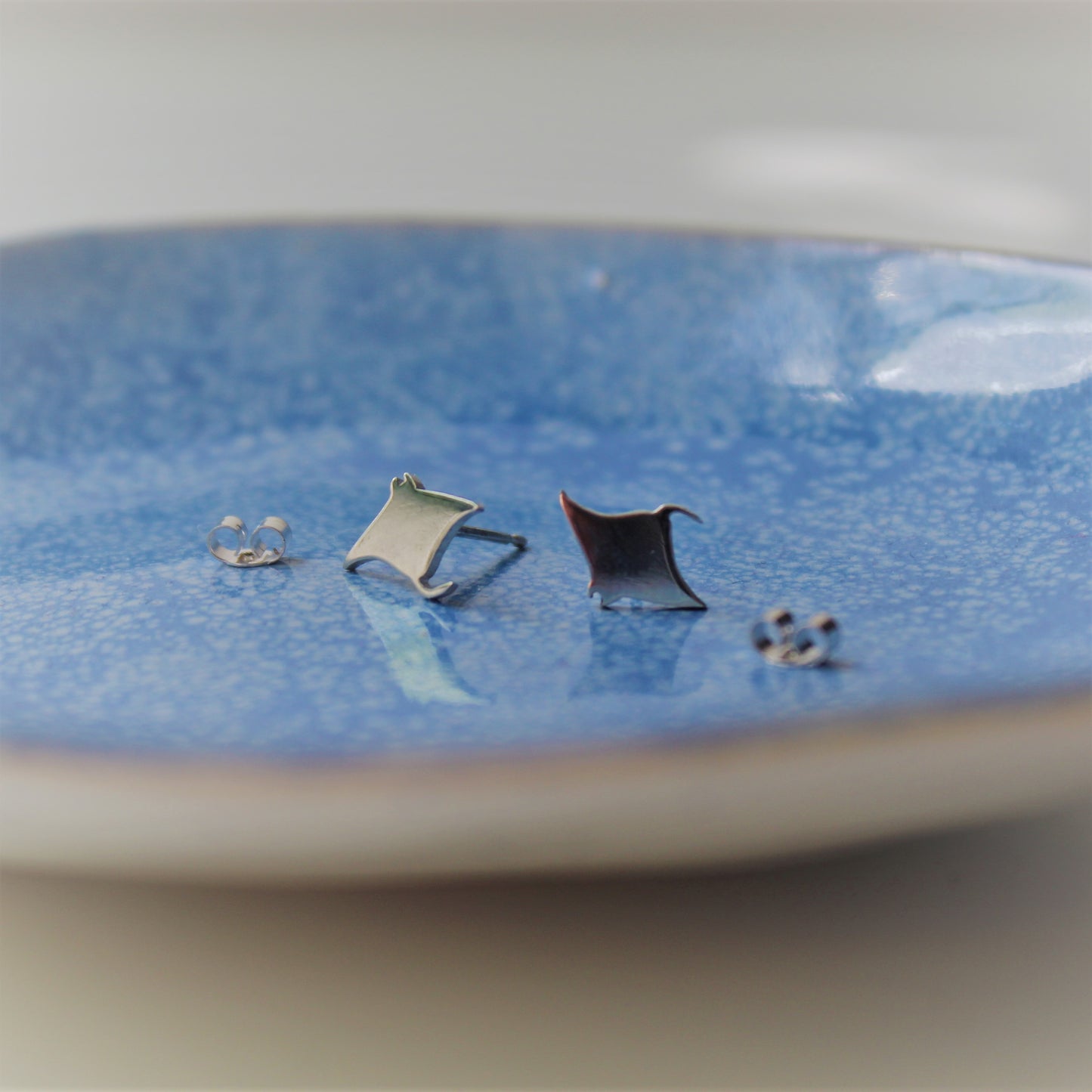 Handmade Sterling Silver Manta Ray Stud Earrings