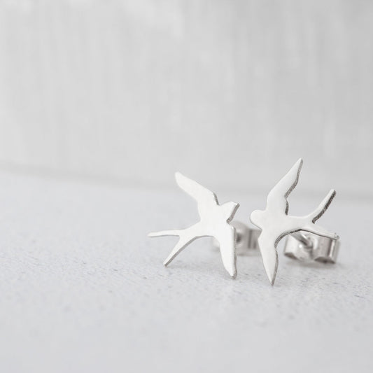 Small Sterling Silver Bird Stud Earrings Shine On