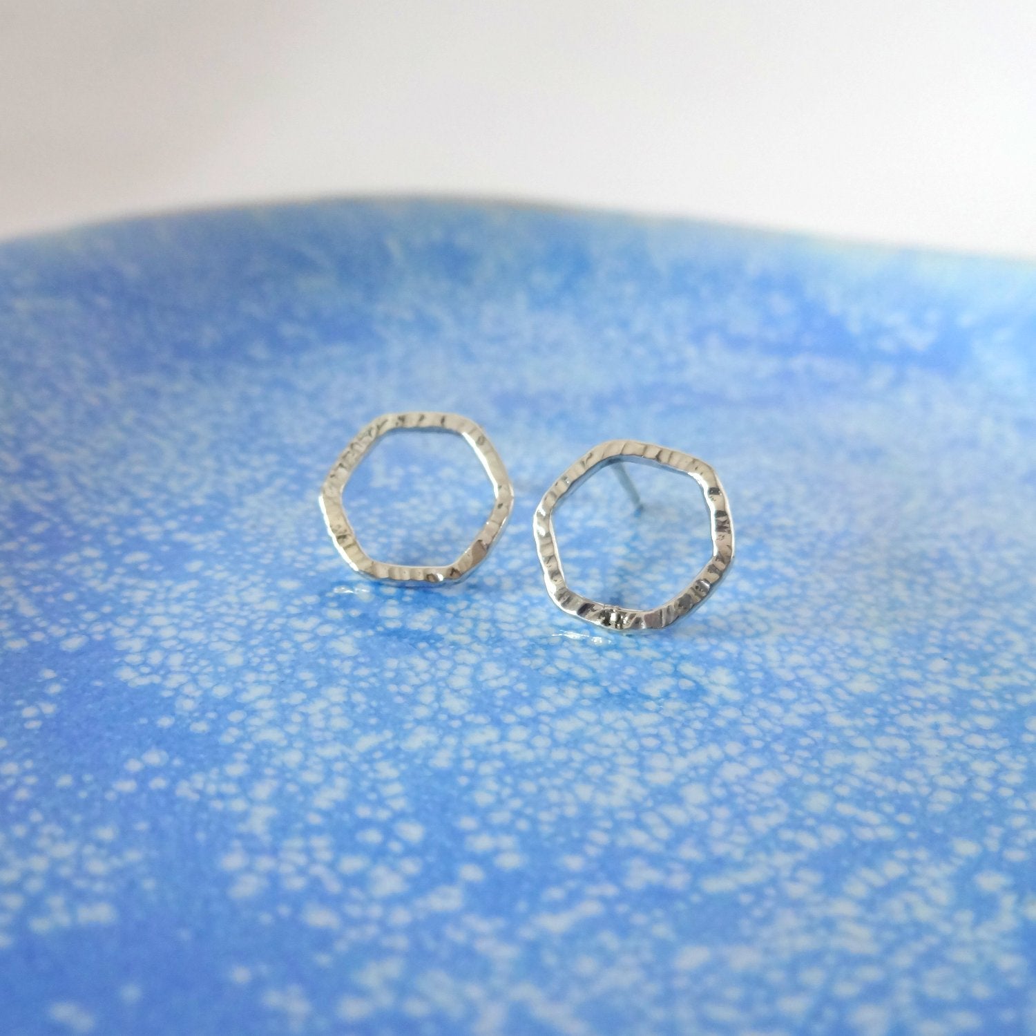 Orecchini A Bottone Placcati Oro Rosa | Forma Esagonale, Argento Sterling 925 | Senza Pietre - Jewellerybox