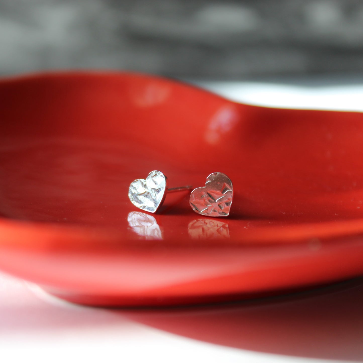 Sterling Silver Hearts and Kisses Stud Earrings, Shine On