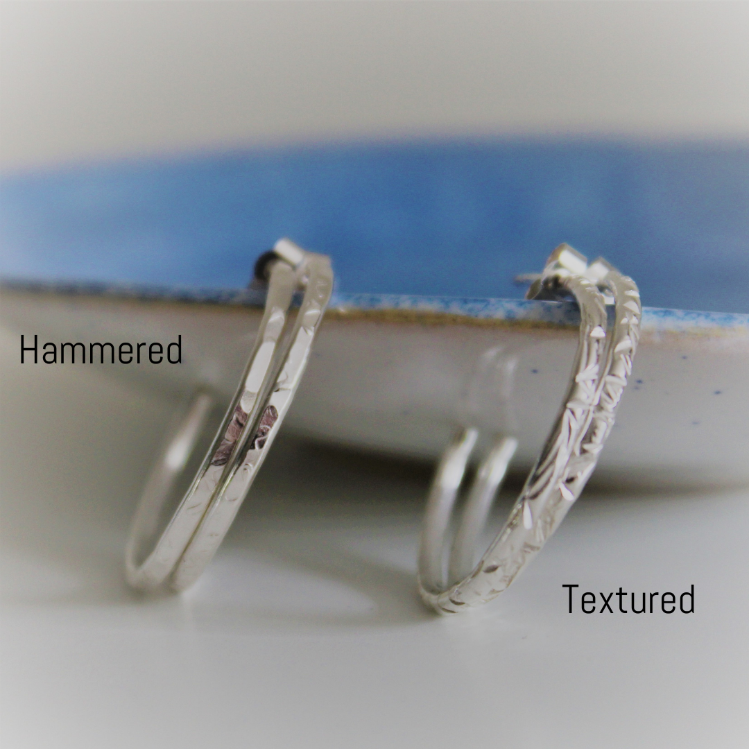 Sterling Silver Textured Hoop Earrings in two finishes