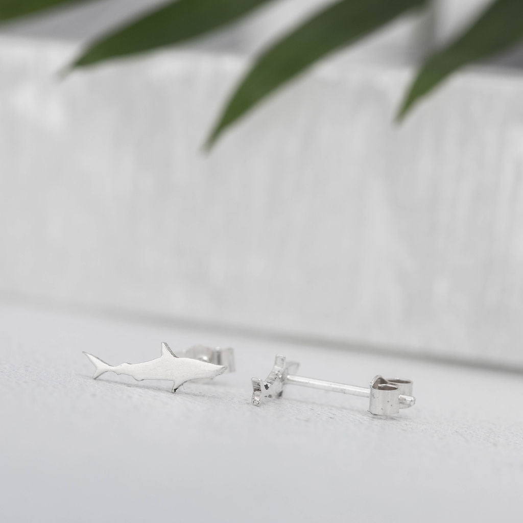 Tiny Sterling Silver Shark Studs - Shine On