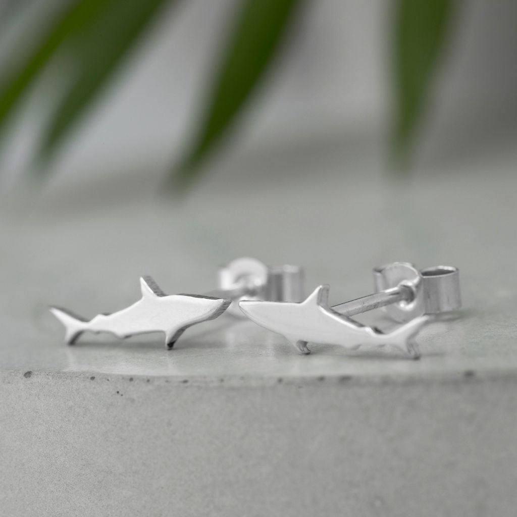 Tiny Sterling Silver Shark Studs - Shine On