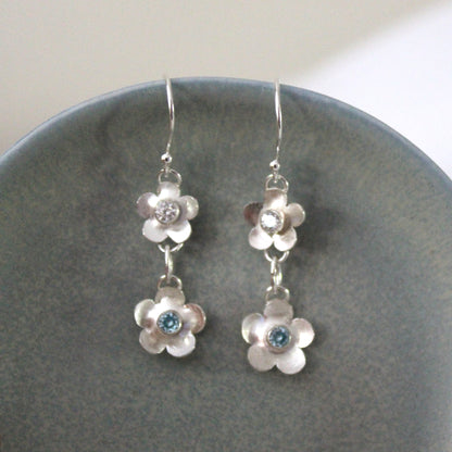 Bloom Sterling Silver Flower Double Dangle Earrings