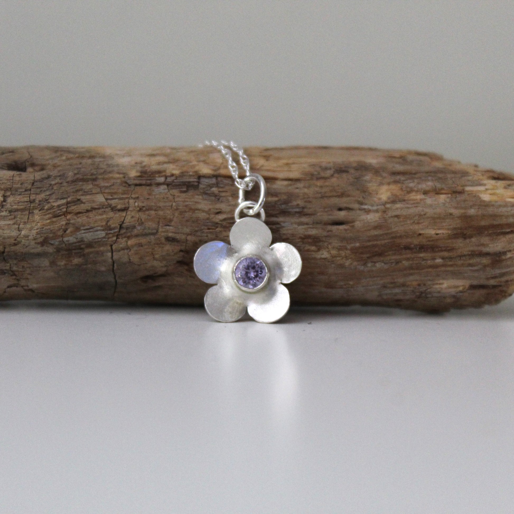 Bloom Sterling Silver Flower Necklace with Lavender Stone