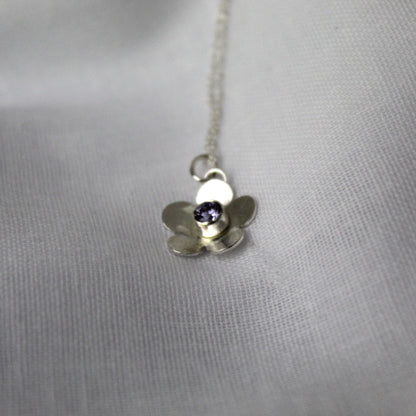 Bloom Sterling Silver Flower Necklace with Lavender Stone