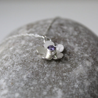 Bloom Sterling Silver Flower Necklace with Lavender Stone