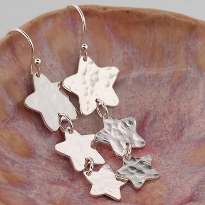 Sterling Silver Lucky Stars Long Dangle Earrings