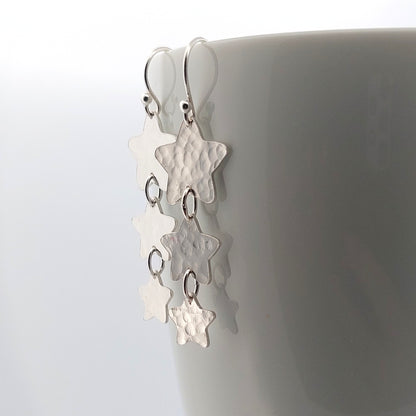 Sterling Silver Lucky Stars Long Dangle Earrings