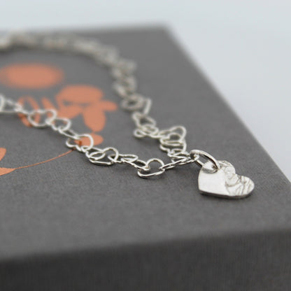 Sterling Silver Heart Chain Bracelet with Heart Charm from Shine On