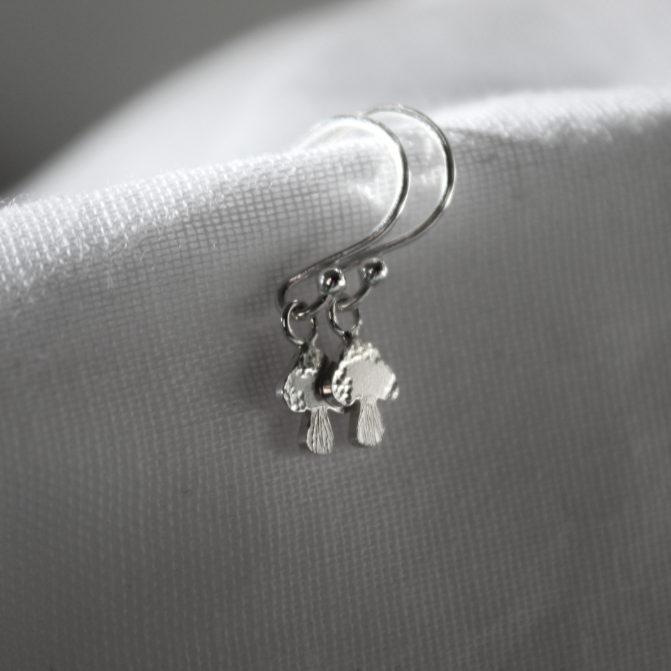 Sterling Silver Mushroom Dangle Earrings, Shine On