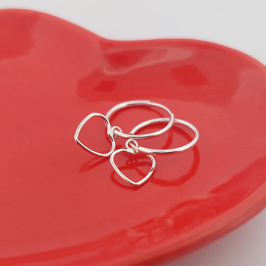 Sterling Silver Hoop with Heart Charm 