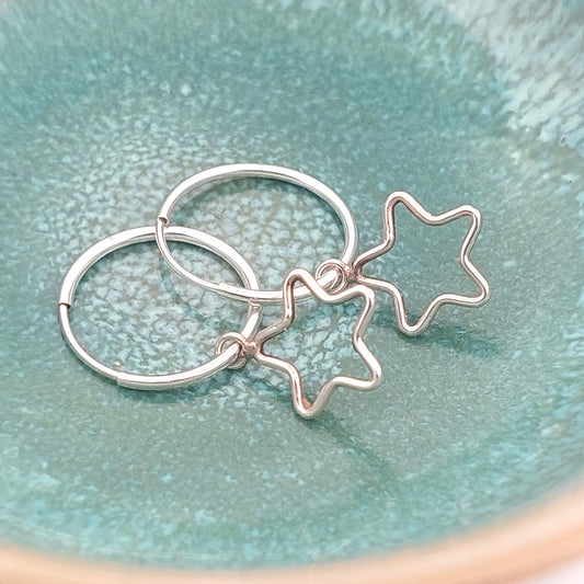 Sterling Silver Sleeper Hoop Earring with Star Charm