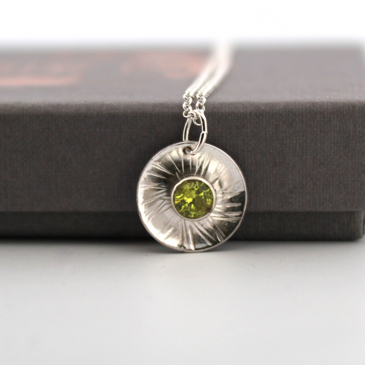 Peridot Sunburst Sterling Silver Necklace, Shine On