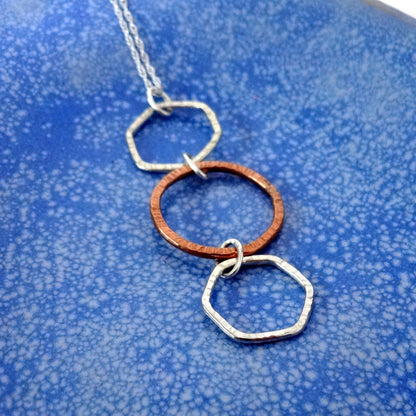 Mixed Metal Geometric Necklace in Sterling Silver and Copper - Shine On Shop