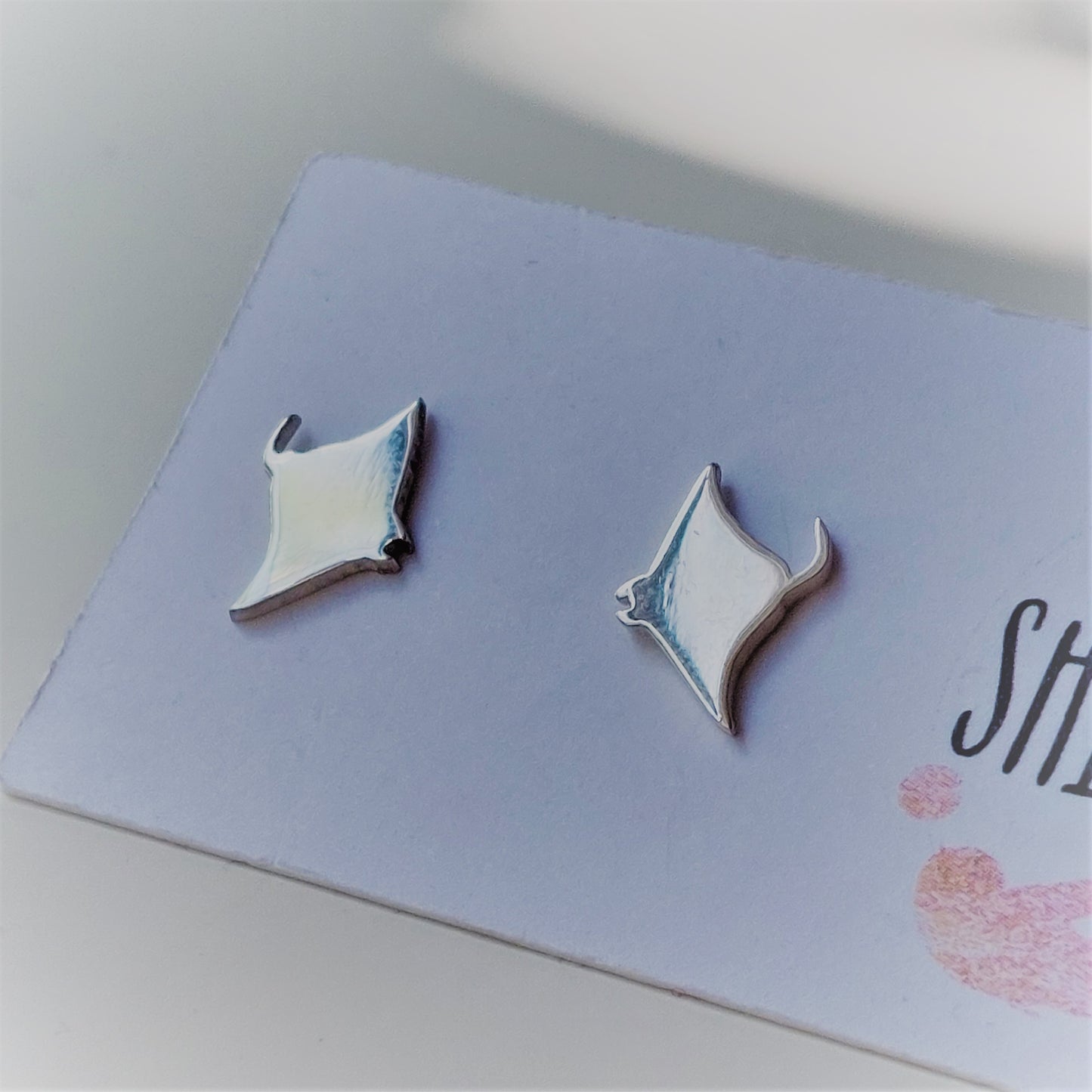 Handmade Sterling Silver Manta Ray Stud Earrings