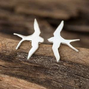 Small Sterling Silver Bird Stud Earrings Shine On