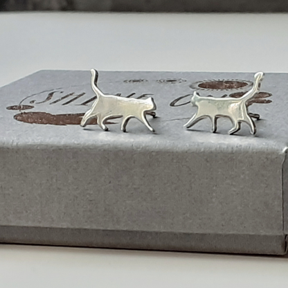 Sterling Silver Cat studs sitting on gift box