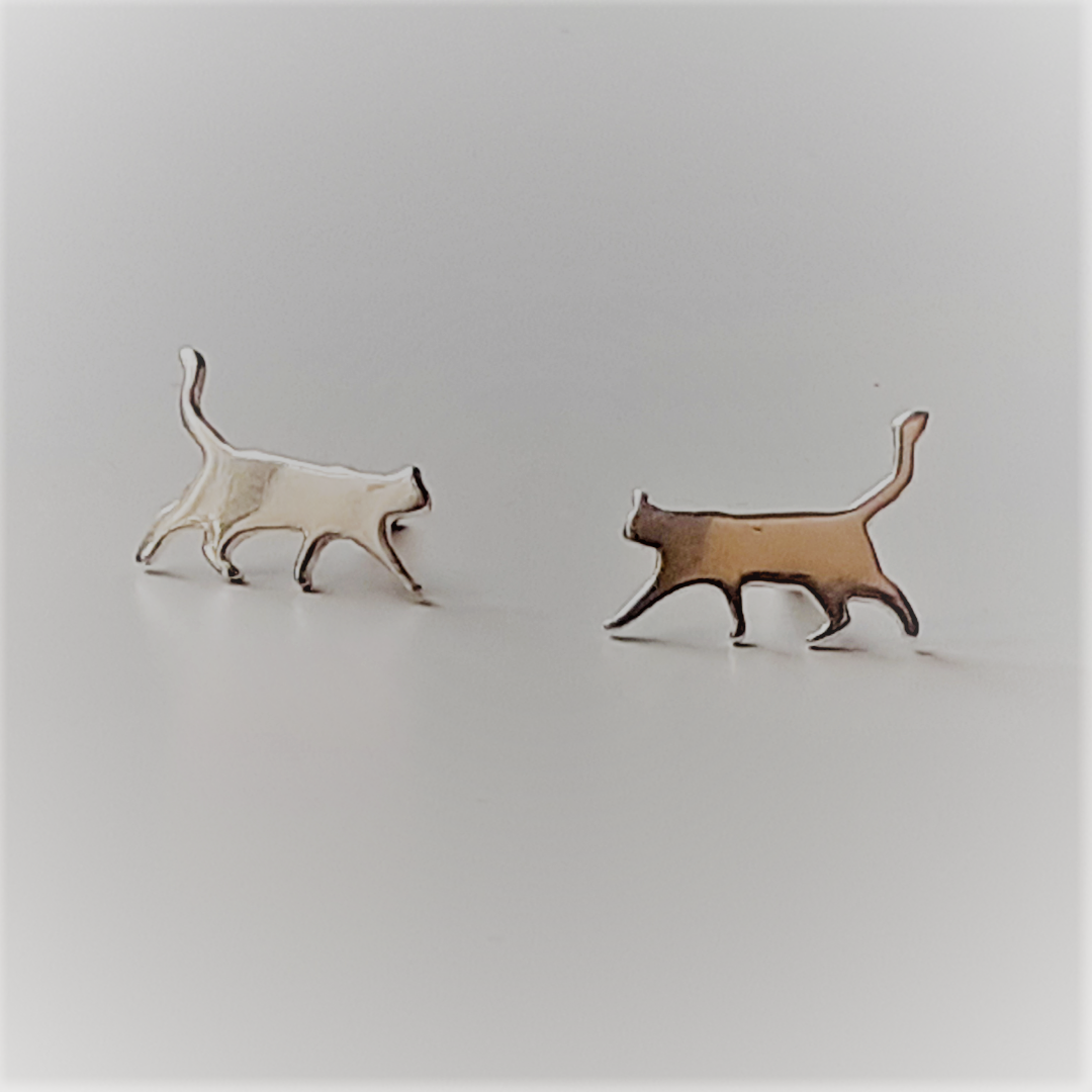 Small Sterling Silver Cat Studs Shine On Shop