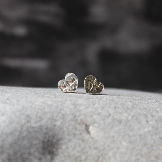 Sterling Silver Hearts and Kisses Stud Earrings, Shine On