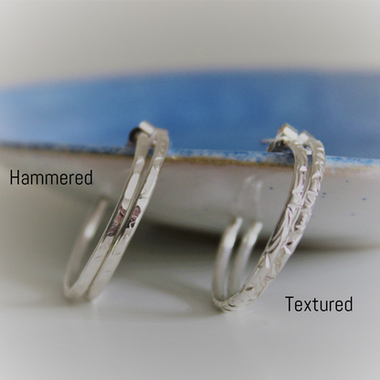 Sterling Silver Textured Hoop Earrings in two finishes