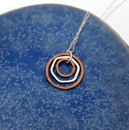 Triple Ring Necklace in Sterling Silver and Copper - Shine On Shop